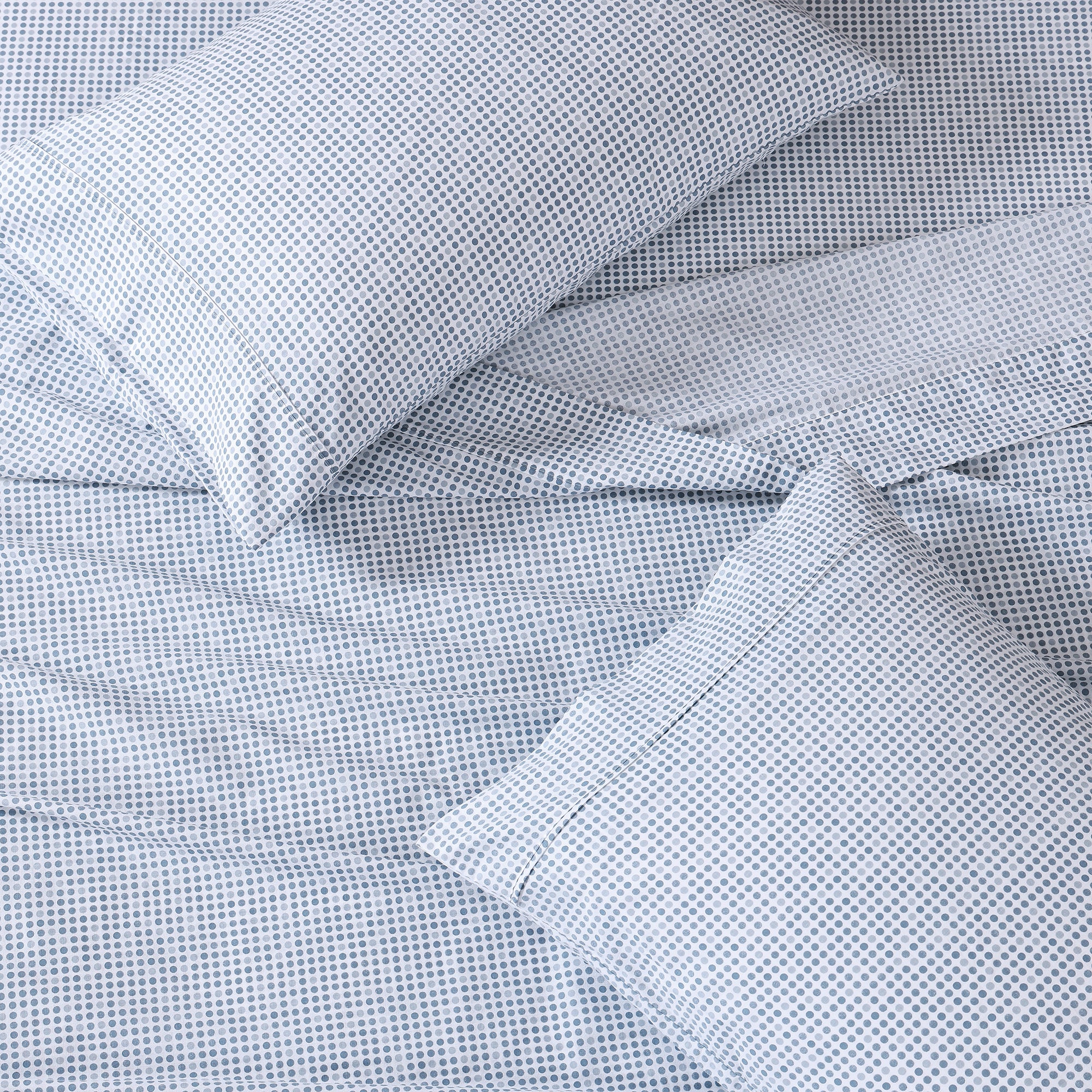 100% Organic Washed Cotton Sheet Set - Polka Dot Blue
